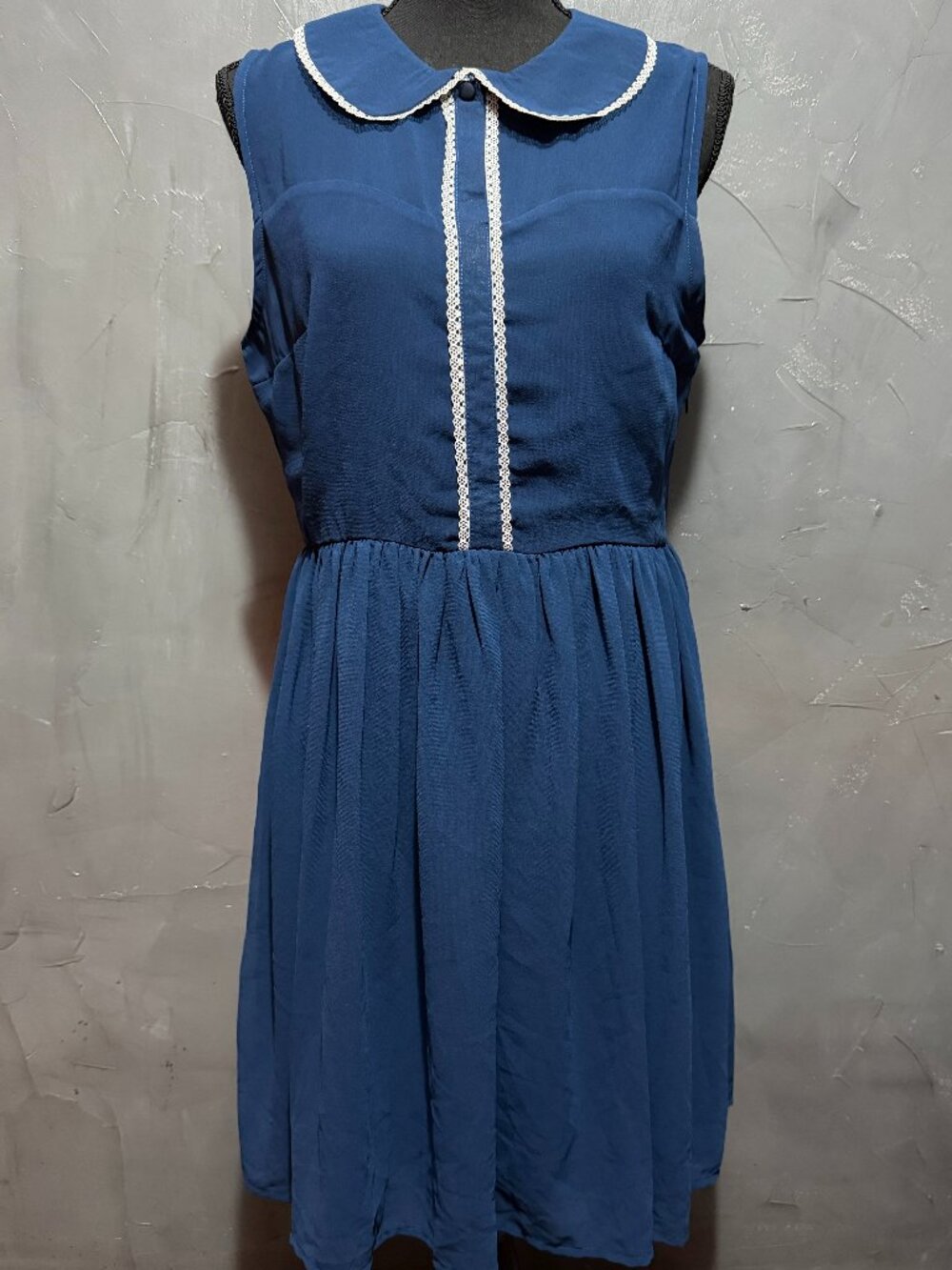 Apricity Navy Blue Babydoll Lace Collar Dress Size 10-12